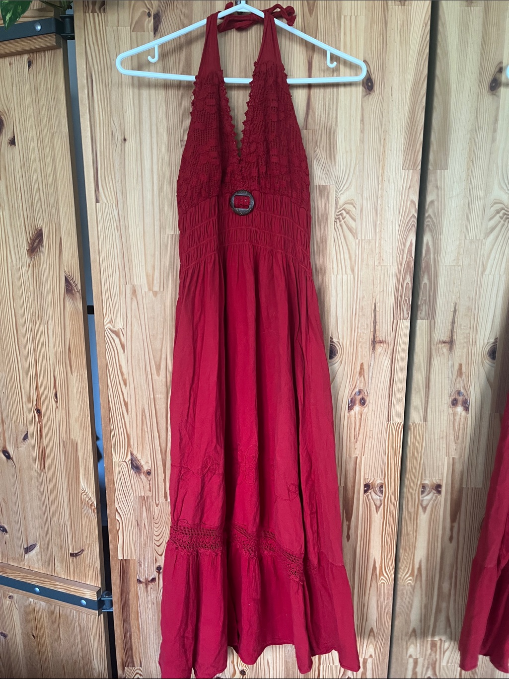 Gorgeous Red Cotton Halter Dress (Size M)
